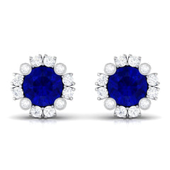 Designer Lab Created Blue Sapphire and Diamond Halo Stud Earrings
