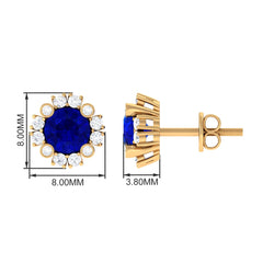 Designer Lab Created Blue Sapphire and Diamond Halo Stud Earrings