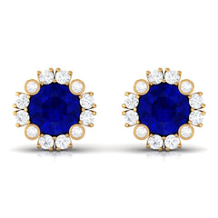 Designer Lab Created Blue Sapphire and Diamond Halo Stud Earrings