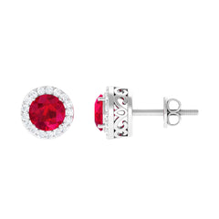 5MM Lab Created Ruby Halo Stud Earrings with Diamond