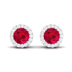 5MM Lab Created Ruby Halo Stud Earrings with Diamond