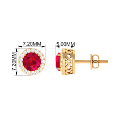 5MM Lab Created Ruby Halo Stud Earrings with Diamond