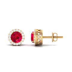5MM Lab Created Ruby Halo Stud Earrings with Diamond
