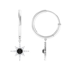 Lab Created Black and White Diamond Sunburst Hoop Earrings