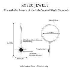 Lab Created Black and White Diamond Sunburst Hoop Earrings