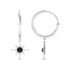 Lab Created Black and White Diamond Sunburst Hoop Earrings