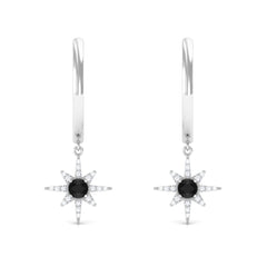 Lab Created Black and White Diamond Sunburst Hoop Earrings