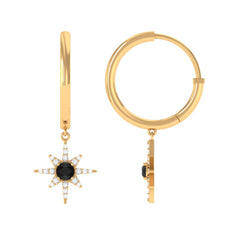 Lab Created Black and White Diamond Sunburst Hoop Earrings