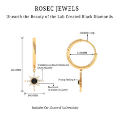 Lab Created Black and White Diamond Sunburst Hoop Earrings