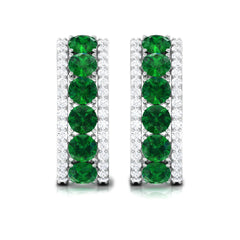 Lab Created Emerald and Diamond Hoop Earrings with Certificate