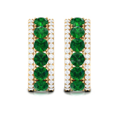 Lab Created Emerald and Diamond Hoop Earrings with Certificate