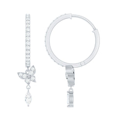 Natural Diamond Butterfly Hoop Earrings for Women