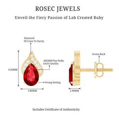 Pear Shaped Lab Created Ruby and Diamond Stud Earring