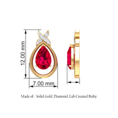 Lab Created Ruby Teardrop Stud Earrings with Diamonds