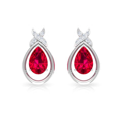Lab Created Ruby Teardrop Stud Earrings with Diamonds