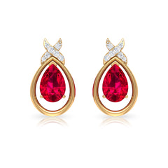 Lab Created Ruby Teardrop Stud Earrings with Diamonds