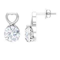 2 CT Round Shape Solitaire Moissanite Heart Stud Earrings