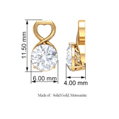 2 CT Round Shape Solitaire Moissanite Heart Stud Earrings