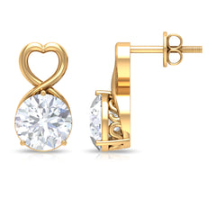 2 CT Round Shape Solitaire Moissanite Heart Stud Earrings