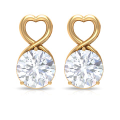 2 CT Round Shape Solitaire Moissanite Heart Stud Earrings