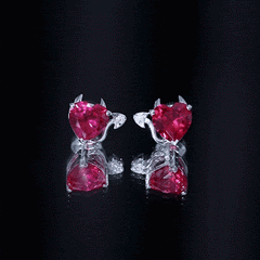 Certified 4 Carat Lab Grown Ruby Devil Heart Stud Earrings