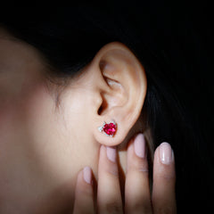Certified 4 Carat Lab Grown Ruby Devil Heart Stud Earrings