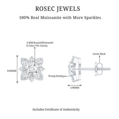 Certified Moissanite Floral Stud Earrings