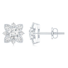 Certified Moissanite Floral Stud Earrings