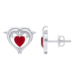 1 CT Heart Shape Ruby Dolphin Stud Earrings