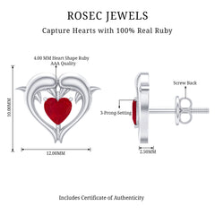 1 CT Heart Shape Ruby Dolphin Stud Earrings