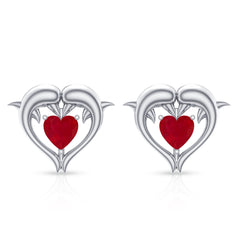 1 CT Heart Shape Ruby Dolphin Stud Earrings
