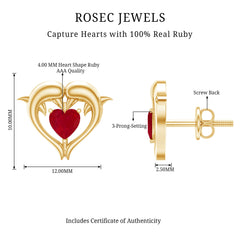 1 CT Heart Shape Ruby Dolphin Stud Earrings