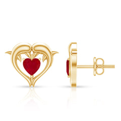 1 CT Heart Shape Ruby Dolphin Stud Earrings
