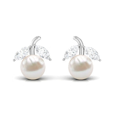 5 MM Freshwater Pearl and Diamond Fruit Stud Earring