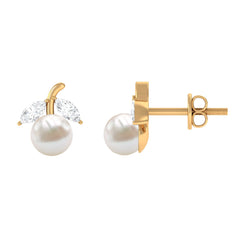 5 MM Freshwater Pearl and Diamond Fruit Stud Earring