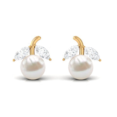 5 MM Freshwater Pearl and Diamond Fruit Stud Earring