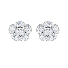 Oval Shaped Diamond Cluster Stud Earrings
