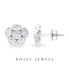 Oval Shaped Diamond Cluster Stud Earrings