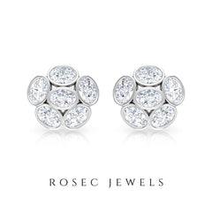 Oval Shaped Diamond Cluster Stud Earrings
