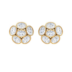 Oval Shaped Diamond Cluster Stud Earrings