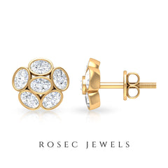 Oval Shaped Diamond Cluster Stud Earrings