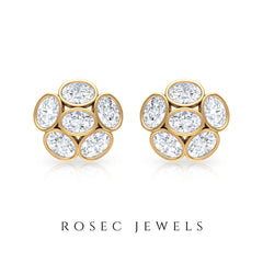 Oval Shaped Diamond Cluster Stud Earrings