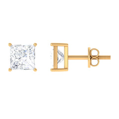 Natural Princess Cut Diamond Stud Earrings with Certificate