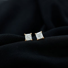 Natural Princess Cut Diamond Stud Earrings with Certificate