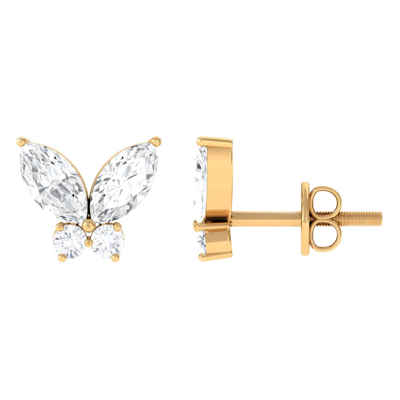 Natural Diamond Butterfly Stud Earrings with Certificate