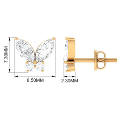 Natural Diamond Butterfly Stud Earrings with Certificate