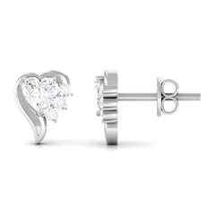 Certified Natural Diamond Heart Earrings with Screw Back