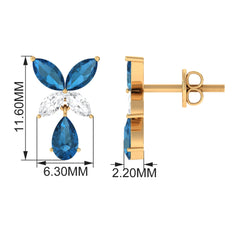 London Blue Topaz and Moissanite Flower Drop Earrings
