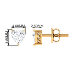 Certified Real Diamond Heart Shaped Earrings with Screw Back
