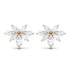 3/4 CT Real Diamond Cluster Stud Earrings in Gold